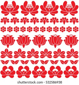 Seamless Hungarian red folk art pattern - floral Kalocsai embroidery