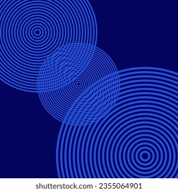 Seamless Hypnotic Spirals Rings in Blue Colors. Pattern Radial Psychedelic Circle for Banner, Poster, Website, Placard, Cover, Advertising. Backdrop Vibration Motion Shape.
