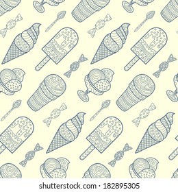 Seamless ice cream and candy background pattern in vector