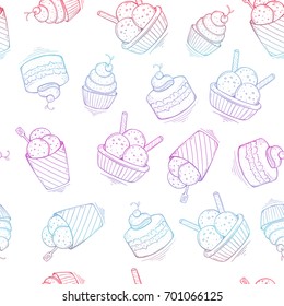 Seamless ice cream colorful pattern, hand-drawn