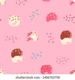 Seamless ice cream cone pattern with hand drawn illustrations in playful colors.