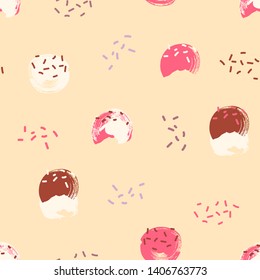 Seamless ice cream cone pattern with handdrawn illustrations in playful colors.