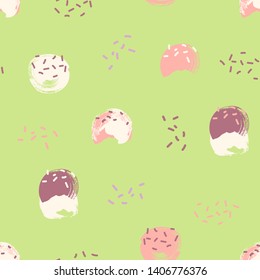 Seamless ice cream cone pattern with handdrawn illustrations in playful colors.