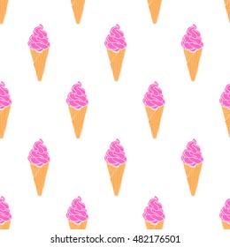 Seamless ice cream cone pattern, hand-drawn colorful summer food background, for cards, invitations, food design, EPS 8