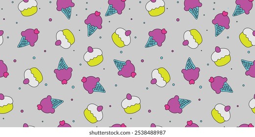 Seamless ice cream and cup ice-cream pattern background, banner, poster. eps