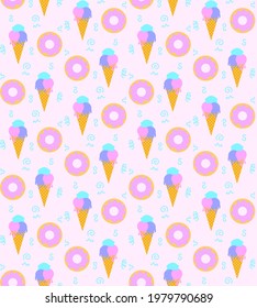 Helado sin soldadura y patrón de donut sobre fondo rosa