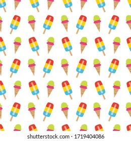 Patrón de helados sin inconvenientes, fondo de verano colorido, deliciosos dulces, ilustración vectorial