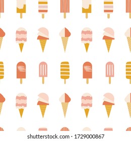 Seamless ice cream pattern. Cute vector illustration.