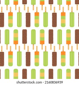 Patrón de helados sin foco. Helado de fruta y helado en un palo. Imagen vectorial de estilo plano