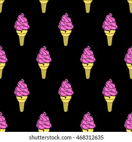 Seamless ice cream pattern, hand-drawn colorful summer food vector, doodle background, for cards, invitations, food design, EPS 8
