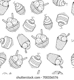 Seamless ice cream pattern, hand-drawn
