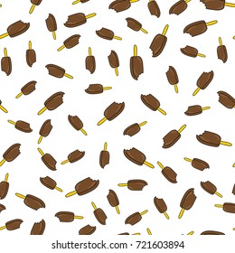Seamless ice cream pattern, hand-drawn eskimo backdrop. Brown chokolate ice-cream vector, girly background