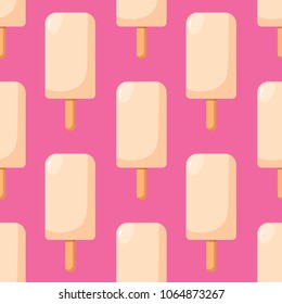 Seamless ice cream pattern on a pink background. Stock flat vector illustration.