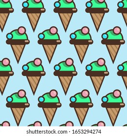 seamless ice cream pattern on a blue background in a flat style