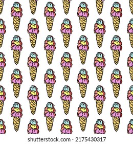 seamless ice cream pattern. vector doodle illustration with ice cream icon. pattern with ice cream