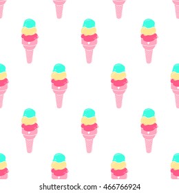 Seamless ice cream scoop pattern, hand-drawn colorful summer food vector, doodle ice-cream background, for cards, invitations, food design, EPS 8