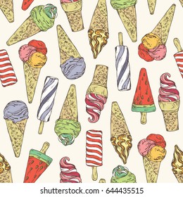 Seamless with ice cream . Vector hand drawn illustration