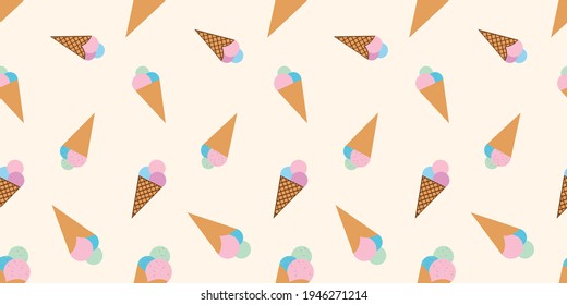 Helado sin foco en patrón de gofre. Ilustración vectorial con helado de color.  Sundae sobre un fondo marrón. Helado de gofre. 