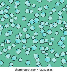  seamless ice cube pattern on turquoise background. 