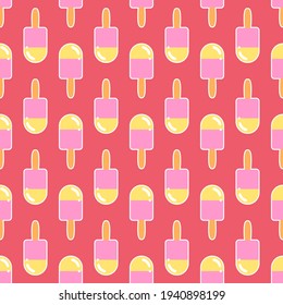 Seamless ice lolly vector pattern. Repeat background with food elements. Trendy red ice cream summer fashion print design. Modern illustration.