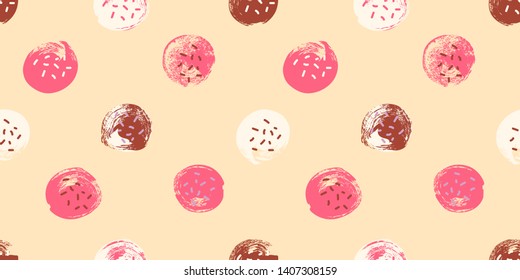 Seamless ice scoop pattern with handmade drawings in playful color palette.