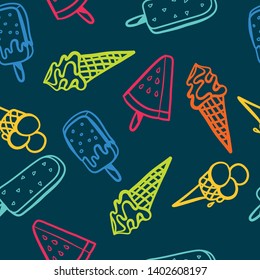 Seamless icecream pattern with neon colors - seamless background texture, great for summer themed fabrics, wallpapers, menus or banners.