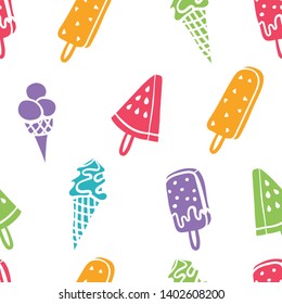 Seamless icecream pattern with neon colors - seamless background texture, great for summer themed fabrics, wallpapers, menus or banners.