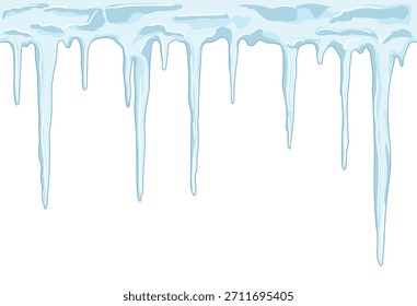 Nahtlose Eiszapfen-Textur auf weißem Hintergrund. Füllkreis horizontal, Breite oder x. Wiederholte Winter-Hintergrund Textur, Weihnachtskarte oder Eis-Konzept. 