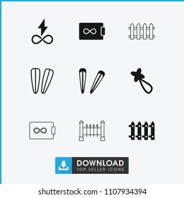 Seamless icon. collection of 9 seamless filled and outline icons such as hair barrette, fence. editable seamless icons for web and mobile.
