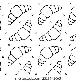 Seamless icon croissant pattern. Sweet pastries, dessert. Print for decoration of street cafe, coffee shops, bakery. For fabrics, textiles, wallpaper. Logo design templates. Vector illustration