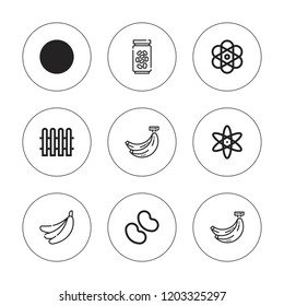 Seamless icon set. collection of 9 outline seamless icons with atomic, banana, fence icons. editable icons.