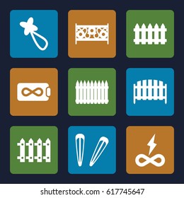 Seamless icons set. set of 9 seamless filled icons such as fence, hair barrette