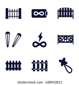 Seamless icons set. set of 9 seamless filled icons such as fence, hair barrette