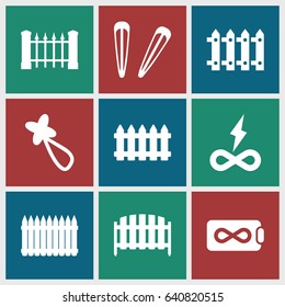 Seamless icons set. set of 9 seamless filled icons such as fence, hair barrette