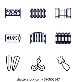 seamless icons set. Set of 9 seamless outline icons such as fence, hair barrette