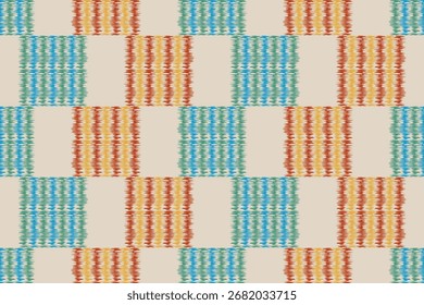 Seamless ikat abstract geometry pattern with Striped Textured Distressed squares background. Uzbekistan ikat abstract ethnic design. abstract background for textile design, wallpaper, textile, art