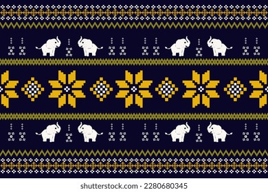 seamless ikat art abstract pattern elephant embroidery on black background aztec geometry design for rugs wallpapers clothing covers fabrics covers textiles