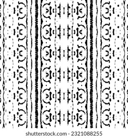 Seamless Ikat Batik. Black Colour Ink Doodle Textile. Abstract Native Ink Pattern. Black Color Native Boho Batik. Ethnic Dark Scribble Vector. Simple Geometric Pattern. Seamless Dark Doodle Repeat