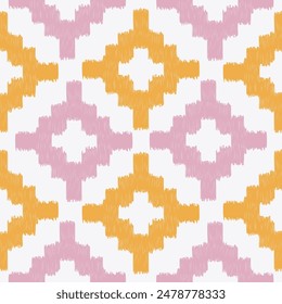 Seamless ikat colorful pattern on white background.