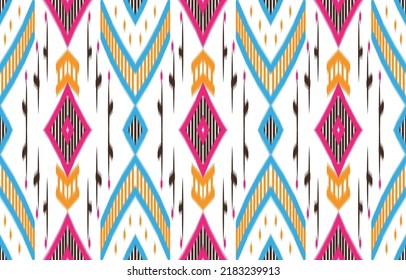 Seamless ikat damask pattern in ethnic ikat diamond shapes abstract pattern. carpet, wallpaper, clothes, wrapping, Batik, fabric, vector illustration. embroidery fashion.