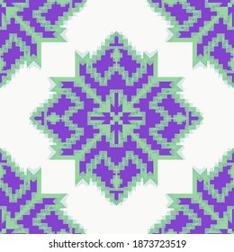 Seamless ikat damask pattern with white background