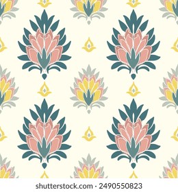 Seamless Ikat ethnic motif 
Textile illustration Pastel colored embroidery, printed pattern 
Floral ornaments, patterns, designs for wrapping, 
Silk, scarf, background, textile, carpet, rug, 
handdraw
