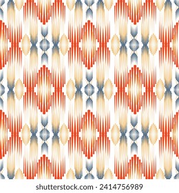 Patrón étnico Ikat sin foco. Resumen de fondo texturado en tribal, bordado folclórico, arte de chevron azteca y estilo mexicano.alfombra de tela adornando diseño nativo de ilustración vectorial de papel pintado.