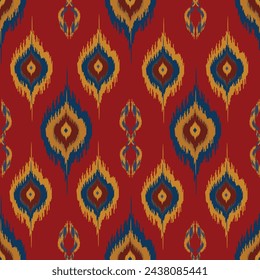 Patrón étnico Ikat sin fisuras. Fondo texturizado abstracto, bordado popular, arte de chevron azteca y estilo mexicano. Alfombra de tela adorno textil nativo fondo de pantalla vector ilustración diseño.
