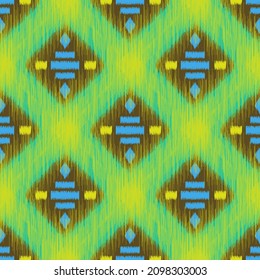 Seamless ikat ethnic pattern.Geometric colorful  folk ornament.Vector texture