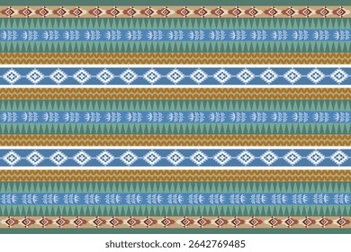 Seamless Ikat ethnic patterns in horizontal stripes, perfect for textile, fashion design, fabric printing, and home decor. Inspired by traditional weaving with modern color twist Ideal for background