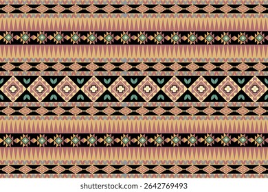 Seamless Ikat ethnic patterns in horizontal stripes, perfect for textile, fashion design, fabric printing, and home decor. Inspired by traditional weaving with modern color twist Ideal for background