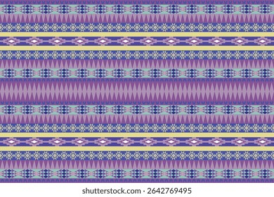 Seamless Ikat ethnic patterns in horizontal stripes, perfect for textile, fashion design, fabric printing, and home decor. Inspired by traditional weaving with modern color twist Ideal for background