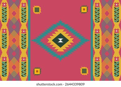 Seamless Ikat ethnic patterns in horizontal stripes, perfect for textile, fashion design, fabric printing, and home decor. Inspired by traditional weaving with modern color twist Ideal for background
