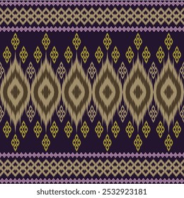 Patrón de tela Ikat sin costuras en estilo tribal, arte de tela de patrón étnico, estilo del sudeste asiático, diseño para el fondo, Fondo de pantalla, tela, ropa, alfombra, textil, Batik, bordado.